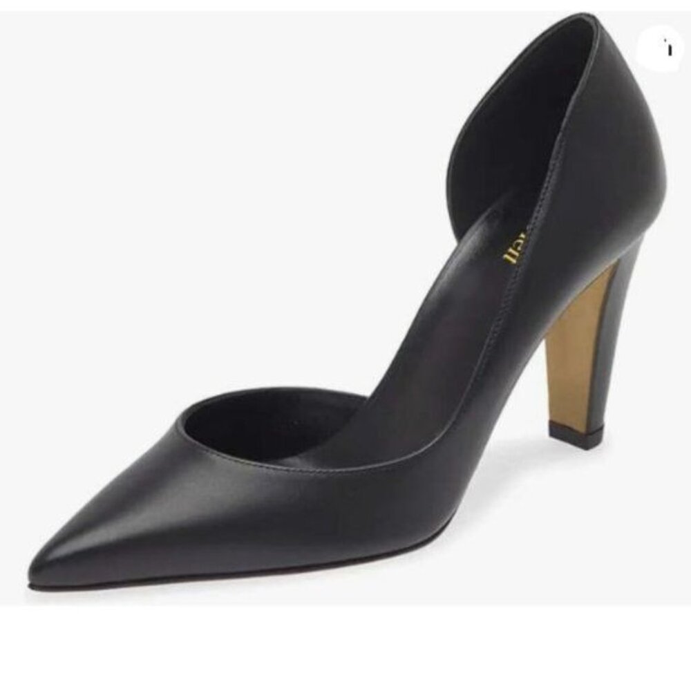 miss left Women's Classy Pointed Closed Toe Slip On Pumps Block High Heels Black